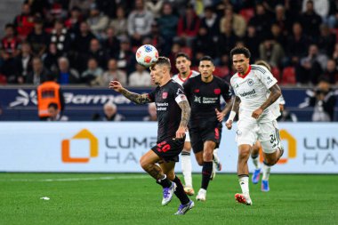 LEVERKUSEN, GERMANY - 12 EYLÜL, 2025: Alejandro Grimaldo - Bundesliga maçı Bayer 04 Leverkusen ve SG Eintracht Frankfurt Bayena 'da. 