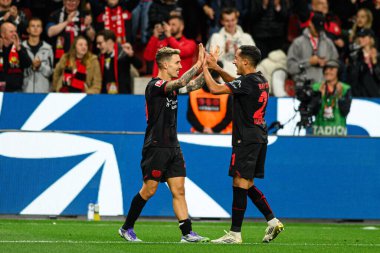 LEVERKUSEN, GERMANY - 12 SEPTEMBER, 2025: Lucas Vazquez, Alejandro Grimaldo - Bundesliga maçı Bayer 04 Leverkusen-SG Eintracht Frankfurt. 