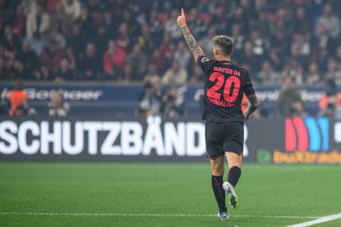 LEVERKUSEN, GERMANY - 12 EYLÜL, 2025: Alejandro Grimaldo - Bundesliga maçı Bayer 04 Leverkusen ve SG Eintracht Frankfurt Bayena 'da. 