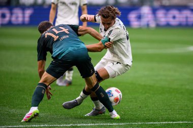 MOENCHENGLADBACH, GERMANY - 14 Eylül 2025: Senne Lynen, Rocco Reitz - Bundesliga Borussia Moenchengladbach-SV Werder Bremen maçı Borussia Park 'ta.