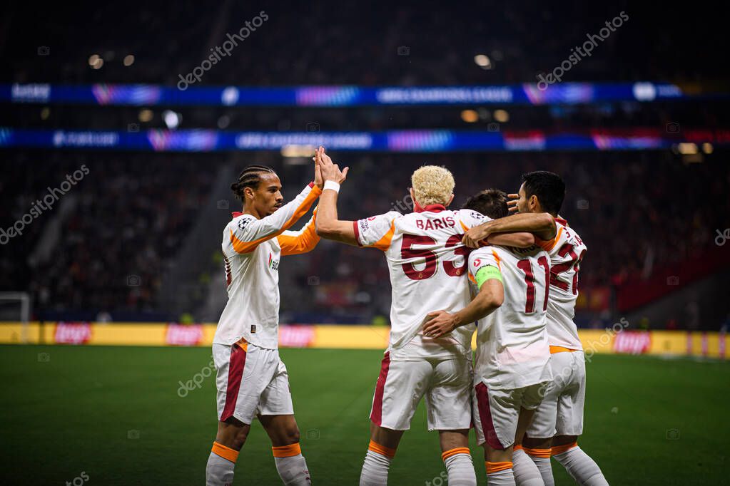 FRANKFURT, GERMANY - 18 SEPTEMBER, 2025: Yunus Akgun, Baris Alper Yilmaz, Leroy Sane - The match UEFA Champions League Eintracht Frankfurt v Galatasaray A.S. at Deutsche Bank Park.