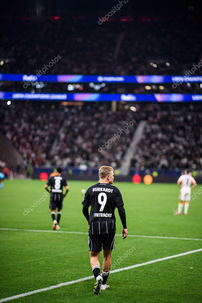 FRANKFURT, GERMANY - 18 SEPTEMBER, 2025: Jonathan Burkardt, goal - The match UEFA Champions League Eintracht Frankfurt v Galatasaray A.S. at Deutsche Bank Park.