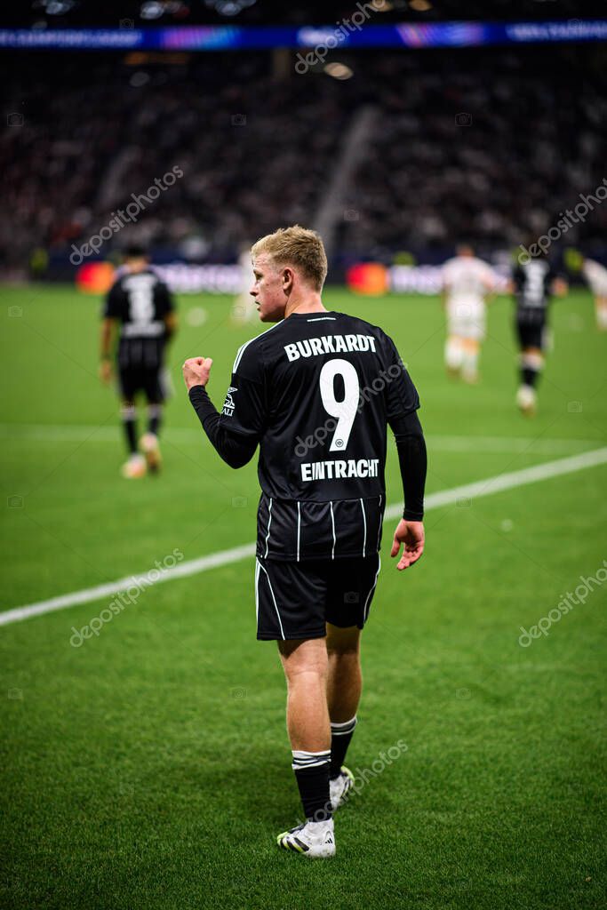 FRANKFURT, GERMANY - 18 SEPTEMBER, 2025: Jonathan Burkardt, goal - The match UEFA Champions League Eintracht Frankfurt v Galatasaray A.S. at Deutsche Bank Park.