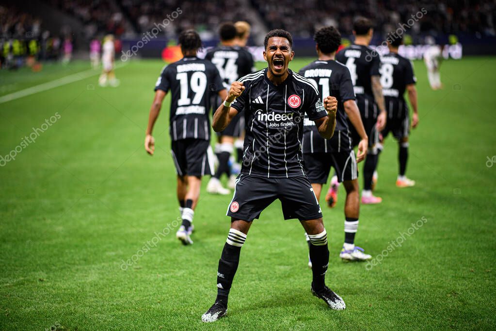 FRANKFURT, GERMANY - 18 SEPTEMBER, 2025: Ansgar Knauff, goal - The match UEFA Champions League Eintracht Frankfurt v Galatasaray A.S. at Deutsche Bank Park.