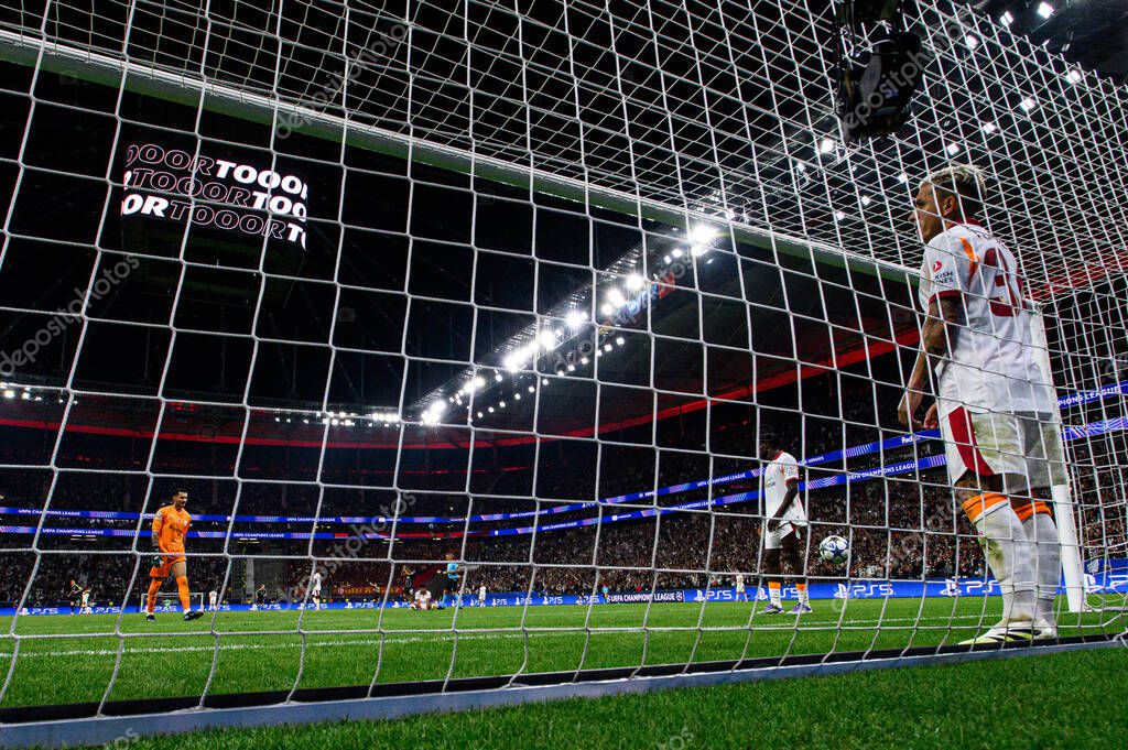 FRANKFURT, GERMANY - 18 SEPTEMBER, 2025: Ugurcan Cakir, camera gate, goal, Lucas Torreira - The match UEFA Champions League Eintracht Frankfurt v Galatasaray A.S. at Deutsche Bank Park.