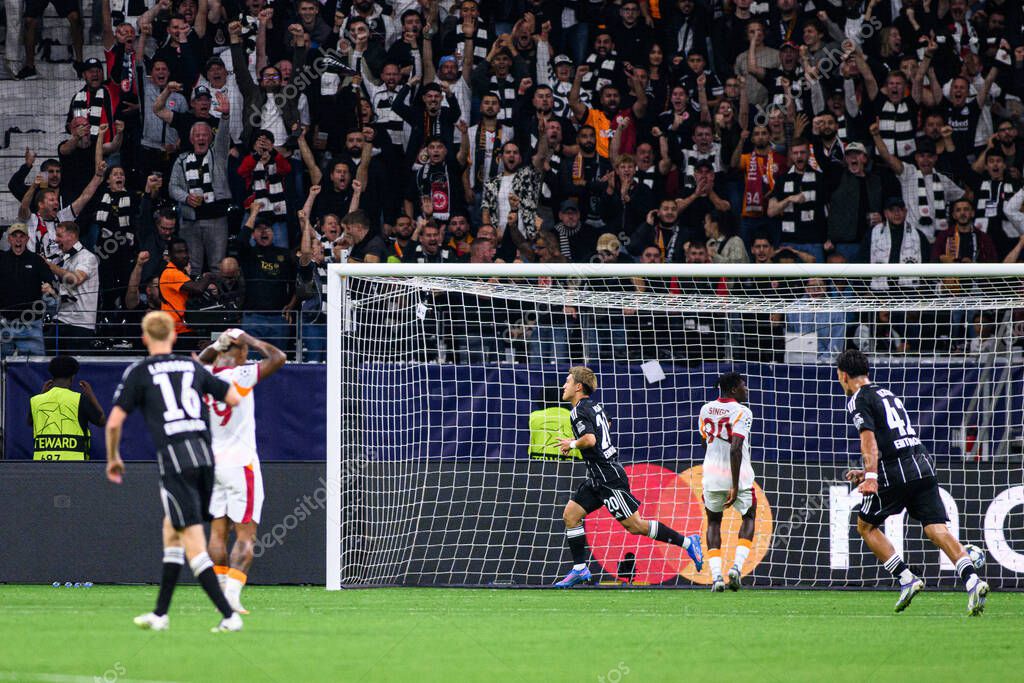 FRANKFURT, GERMANY - 18 SEPTEMBER, 2025: goal - The match UEFA Champions League Eintracht Frankfurt v Galatasaray A.S. at Deutsche Bank Park.