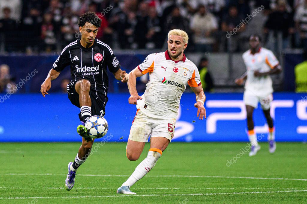 FRANKFURT, GERMANY - 18 SEPTEMBER, 2025: Nathaniel Brown, Baris Alper Yilmaz - The match UEFA Champions League Eintracht Frankfurt v Galatasaray A.S. at Deutsche Bank Park.