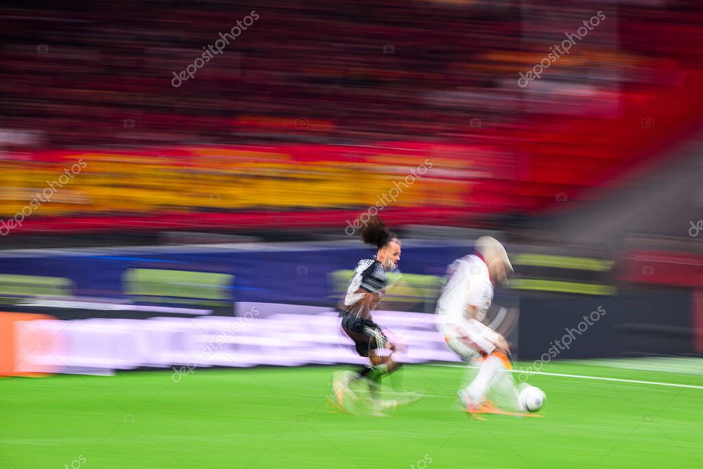 FRANKFURT, GERMANY - 18 SEPTEMBER, 2025: Arthur Theate, Mauro Icardi - The match UEFA Champions League Eintracht Frankfurt v Galatasaray A.S. at Deutsche Bank Park.