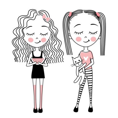 Şirin kümesiyle vektör küçük kızlar.