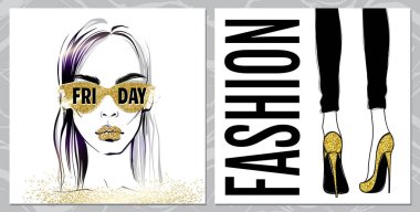 Vektör kız bardaklarda. Yüksek topuklu kızlarda vektör