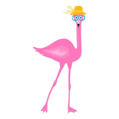 Komik pembe flamingo ile vektör yaz kartı. T