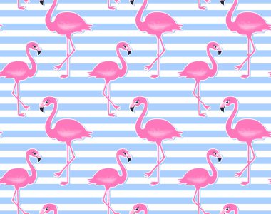 Vektör pembe flamingo seamless modeli. Yaz tropikal arka plan.