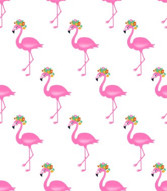 Vektör pembe flamingo seamless modeli. Yaz tropikal arka plan.