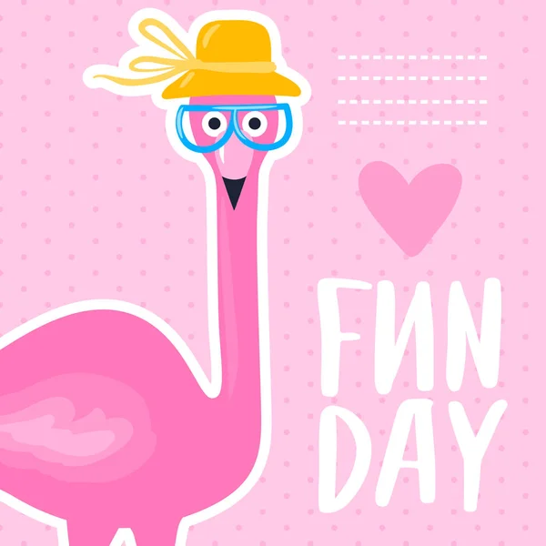 Vector divertido flamenco rosa con gafas. Dibujos animados ilustración . — Archivo Imágenes Vectoriales