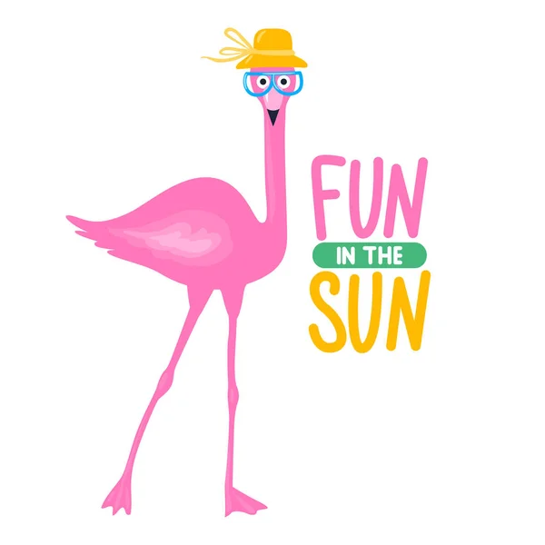Tarjeta vectorial de verano con divertido flamenco rosa. Ilustración de moda — Vector de stock