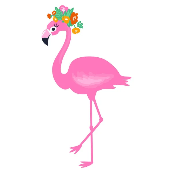 Vector Pink flamingo isolated on white background. Summer illust — Stock Vector