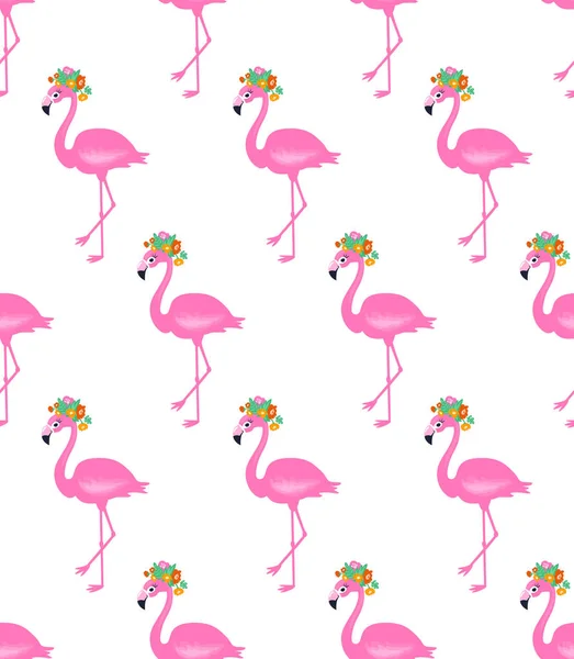 Vektör pembe flamingo seamless modeli. Yaz tropikal arka plan. — Stok Vektör