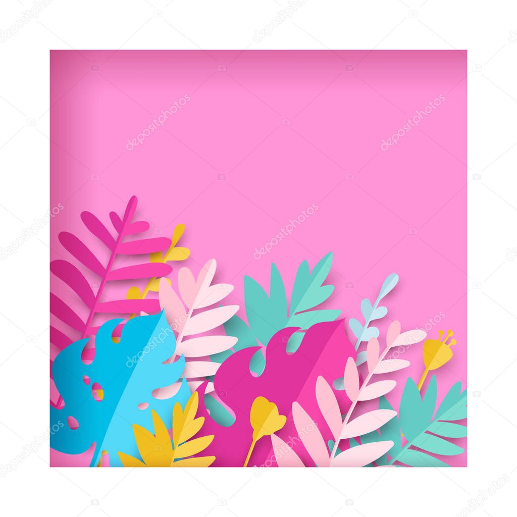 Trendy Summer Tropical leaves in paper cut style.