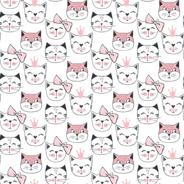 Moda kedi seamless modeli.