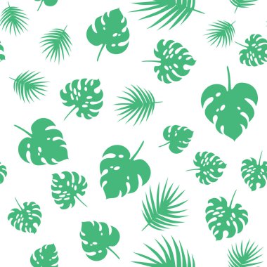 Yeşil tropikal yapraklı vektörsüz desen.