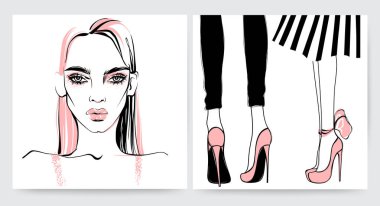 Moda illüstrasyon. Güzel yüz.