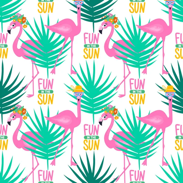 Motif vectoriel tropical sans couture avec flamant rose — Image vectorielle