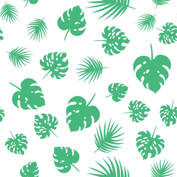 Yeşil tropikal yapraklı vektörsüz desen.