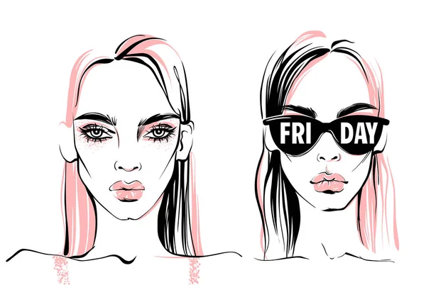 Moda illüstrasyon. Vektör kızlar.