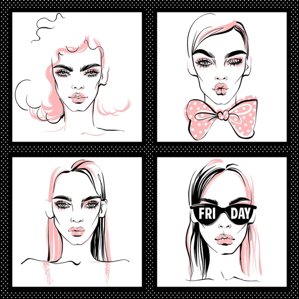 Moda illüstrasyon. Vektör kızlar set.