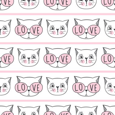 Vektör moda kedi seamless modeli. Şirin kedi yavrusu illüstrasyon