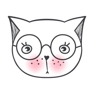 Vektör şirin moda kedi. Şık yavru kedi. Kitty doodle.