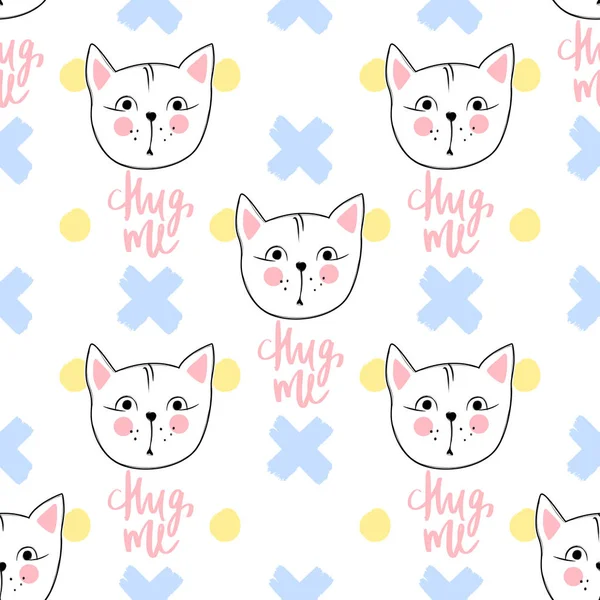 Fashion cat seamless pattern. Cute kitten background in sketch style. — Stock Vector