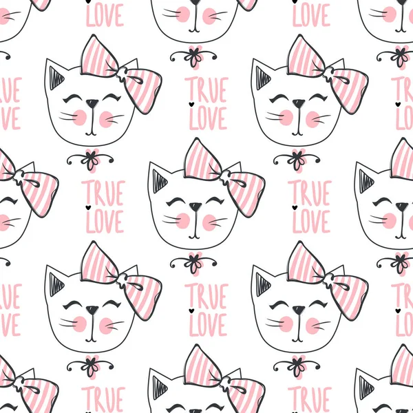 Fashion cat seamless pattern. Cute kitten background — Stock Vector