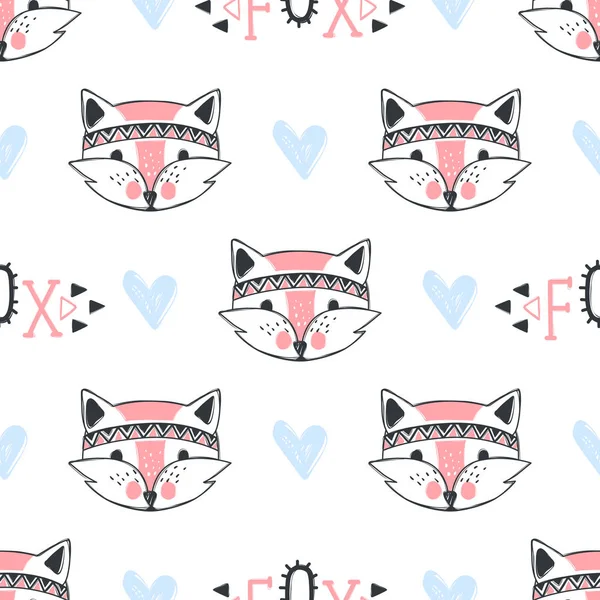 Fashion fox seamless pattern. Cute foxes illustration in sketch style. — Stock Vector