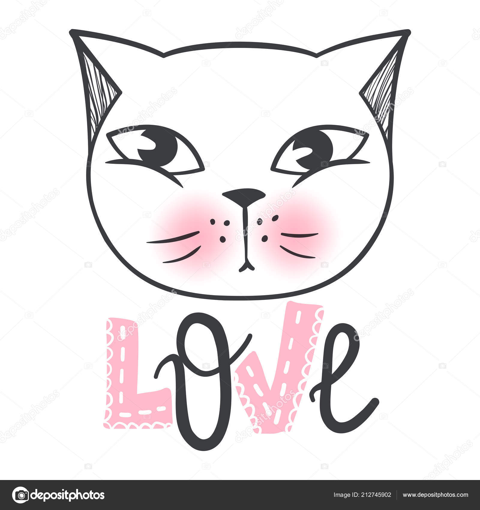 Desenho de vetor de gato bonito. Gatinhos femininos. Moda cara de gatos .  imagem vetorial de YanaLesiuk© 212745902