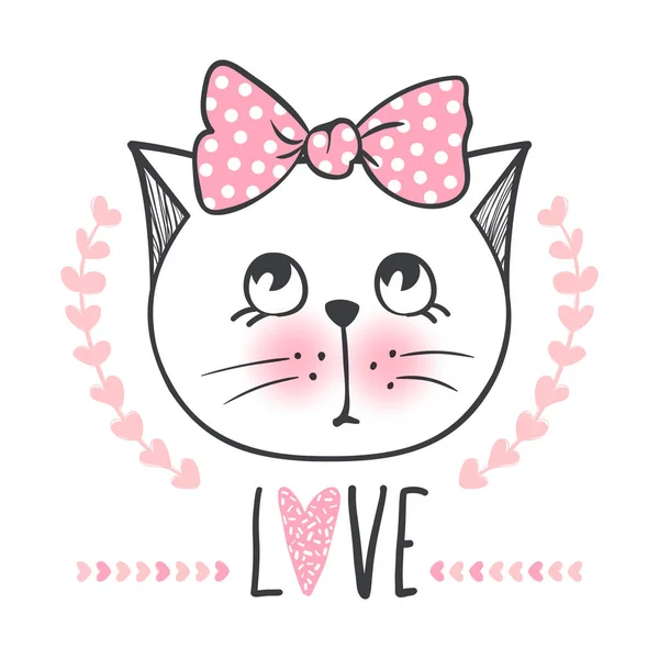 Lindo gato vector de diseño. Gatitas femeninas. Moda cara de gatos . — Vector de stock