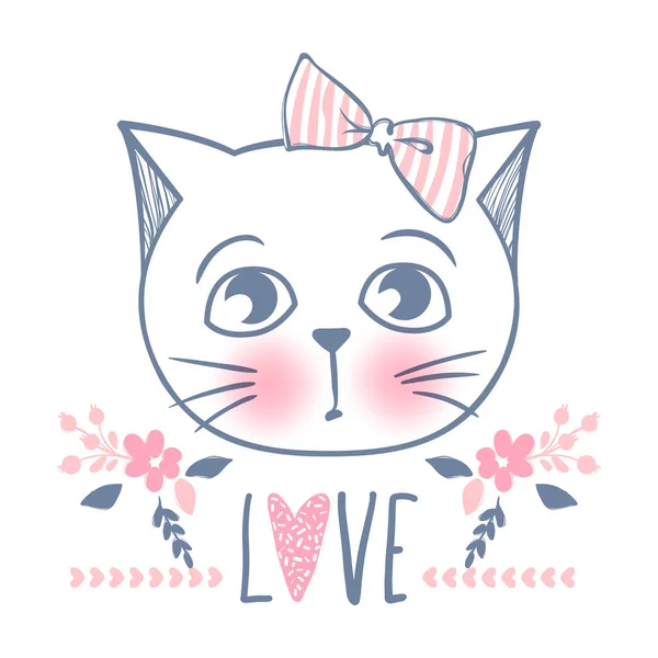 Desenho de vetor de gato bonito. Gatinhos femininos. Moda cara de gatos . —  Vetores de Stock