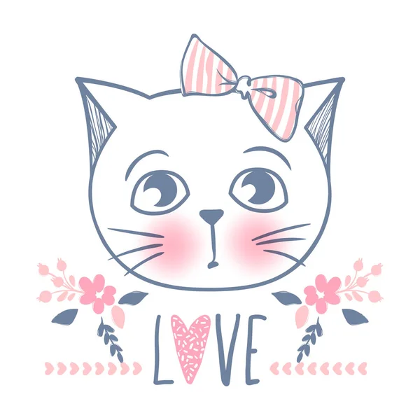 Cute cat vector design. Girly kittens. Fashion Cats face. — Stock Vector