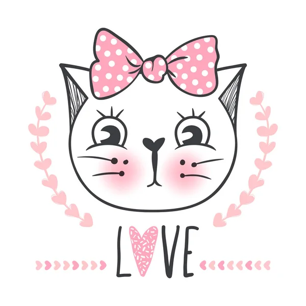 Lindo gato vector de diseño. Gatitas femeninas. Moda cara de gatos . — Vector de stock