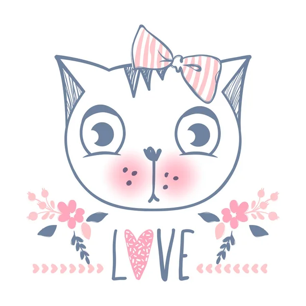 かわいい猫のベクター デザイン。乙女チックな子猫。ファッションの猫顔. — ストックベクタ