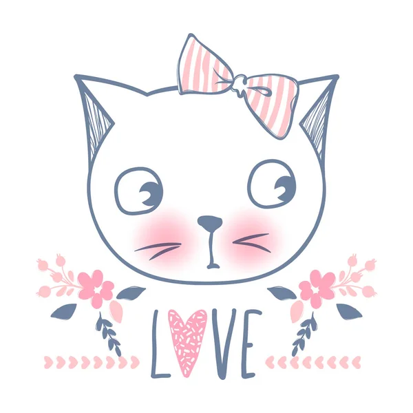 Lindo gato vector de diseño. Gatitas femeninas. Moda cara de gatos . — Vector de stock