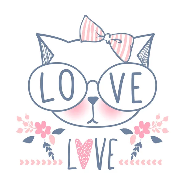 Cute cat vector design. Girly kittens. Fashion Cats face. — Stock Vector