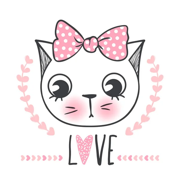 Cute cat vector design. Girly kittens. Fashion Cats face. — Stock Vector