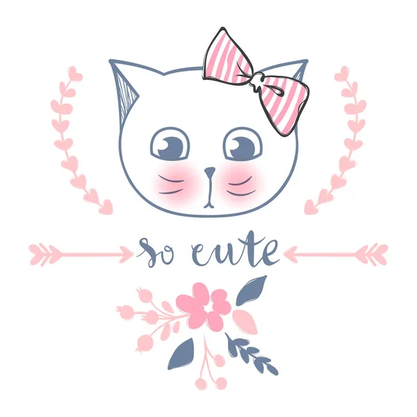 Lindo gato vector de diseño. Gatitas femeninas. Moda cara de gatos . — Vector de stock