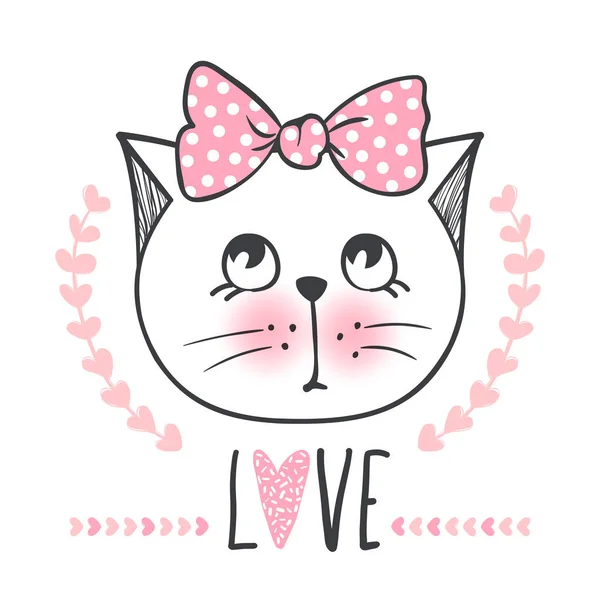 Schattige kat vector design. Girly kittens. Mode katten gezicht. — Stockvector
