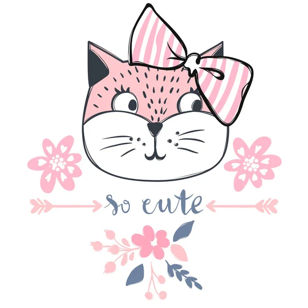 Cute cat vector design. Girly kittens. Fashion Cats face. — Stock Vector