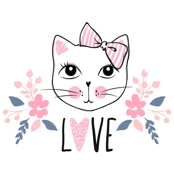 Cute cat vector design. Girly kittens. Fashion Cats face. — Stock Vector