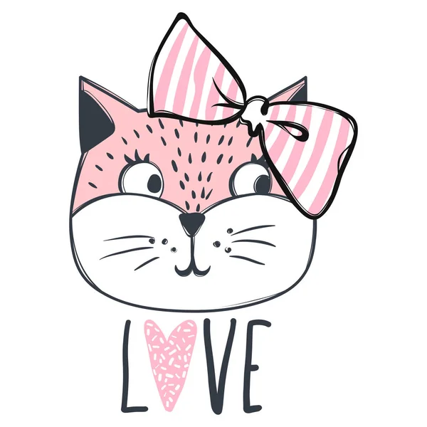 かわいい猫のベクター デザイン。乙女チックな子猫。ファッションの猫顔. — ストックベクタ