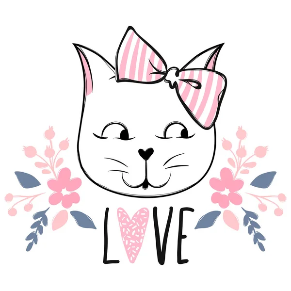 Lindo gato vector de diseño. Gatitas femeninas. Moda cara de gatos . — Vector de stock