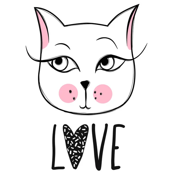 Cute cat vector design. Girly kittens. Fashion Cats face. — Stock Vector